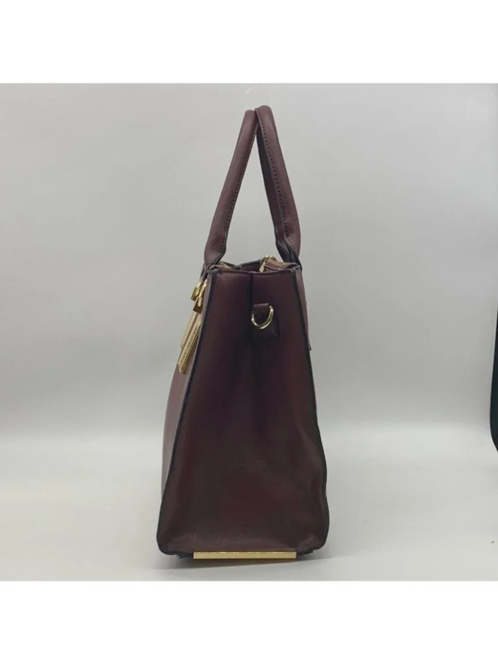 Aldo Burgundy Structured Saffiano Faux Leather Satchel Bag